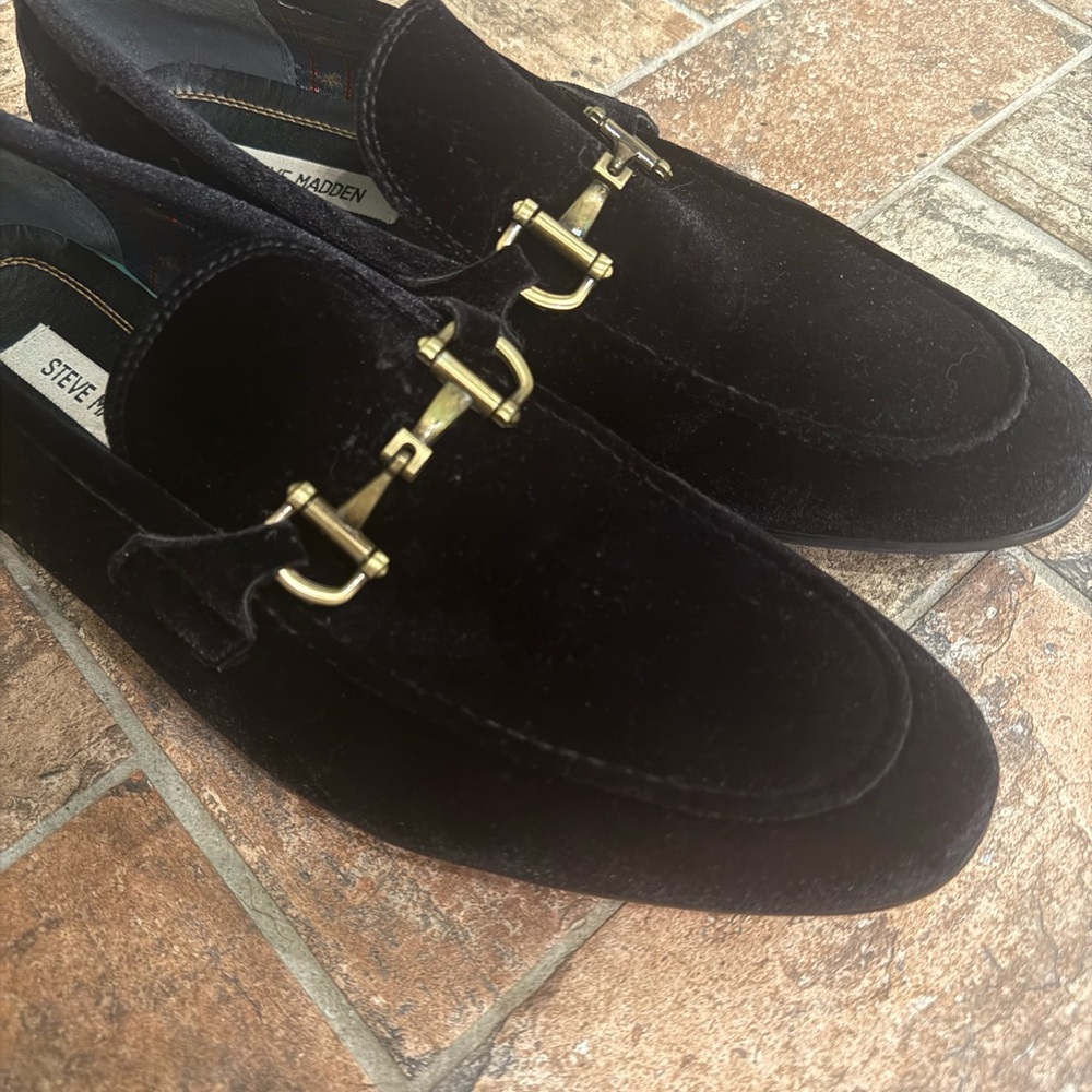 Steve Madden Black Velvet Loafers Delray - Picture 3 of 7